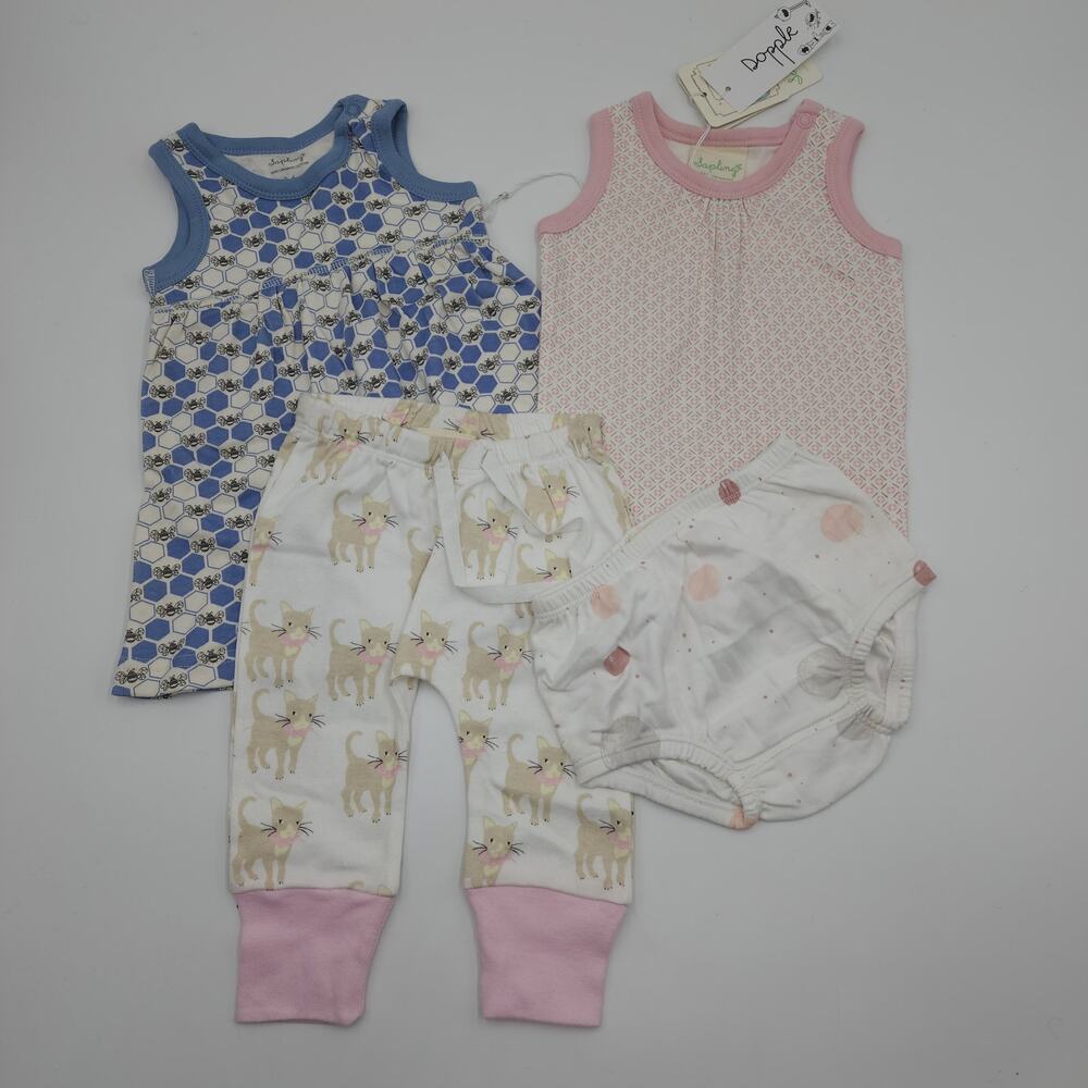 Sapling Bundle of Four Pieces Dress Tank Bloomers Bee Cat Size 3-6 Months